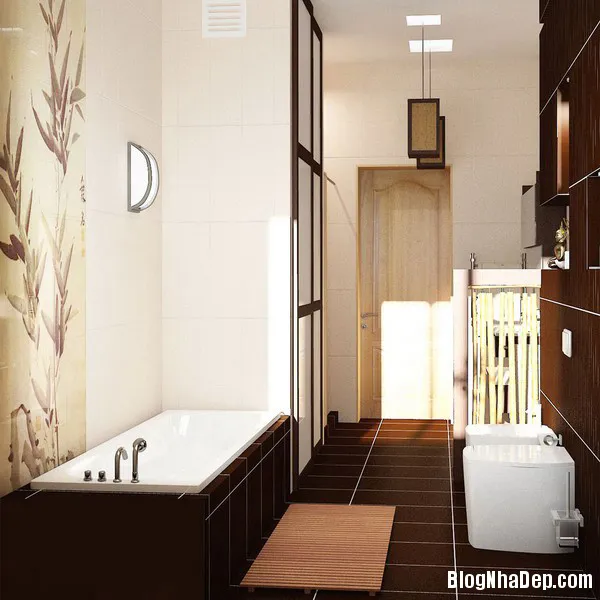Phòng tắm sang trọng, lịch lãm với tông màu nâu