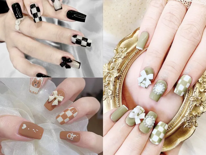 20+ mẫu nail caro trendy, xinh xắn, ấn tượng cho các nàng