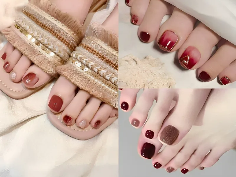 20+ mẫu nail sơn móng chân màu đỏ rượu sang chảnh siêu hot