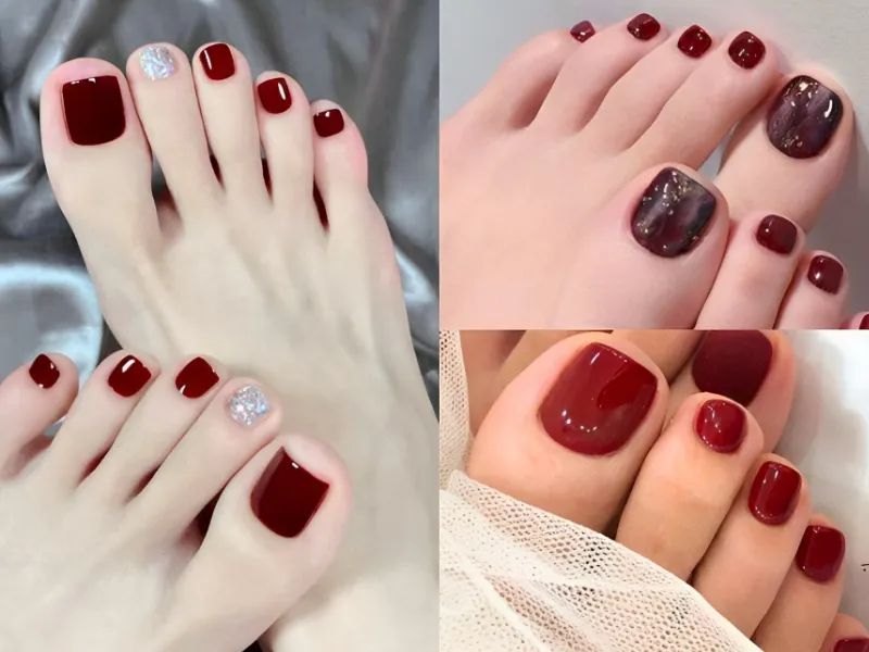 20+ mẫu nail sơn móng chân màu đỏ rượu sang chảnh siêu hot