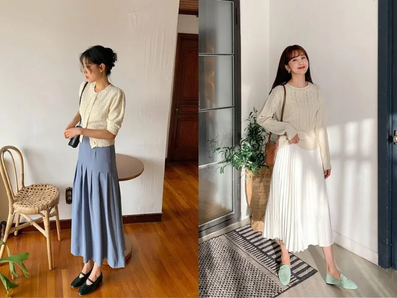 Gợi ý 12+ cách phối đồ với chân váy xếp ly dài mùa đông chuẩn Fashionista