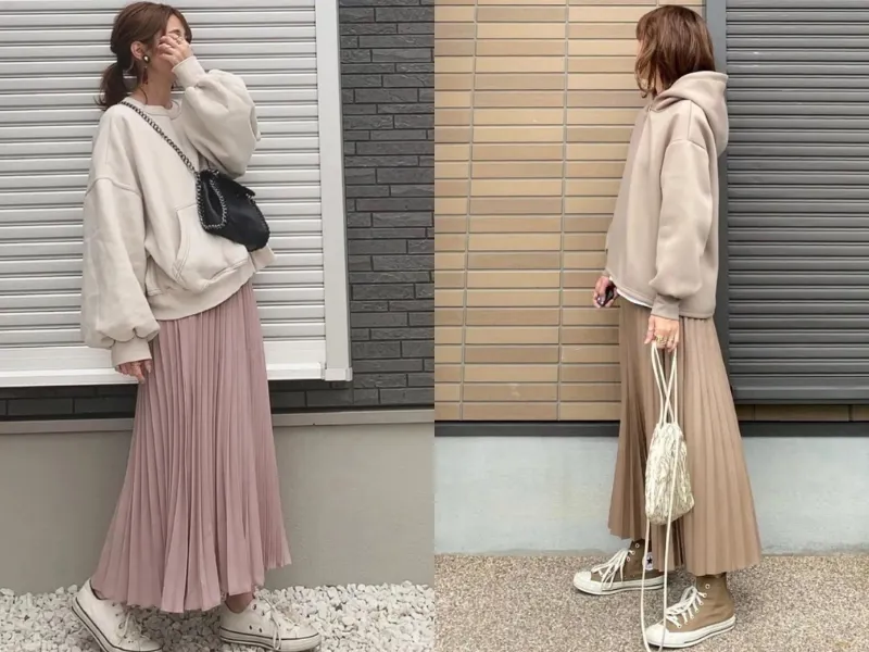 Gợi ý 12+ cách phối đồ với chân váy xếp ly dài mùa đông chuẩn Fashionista