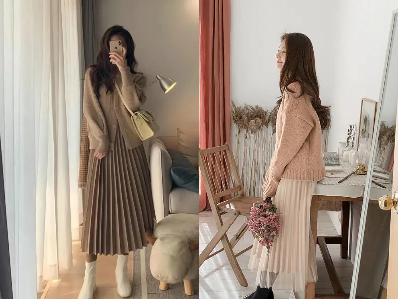 Gợi ý 12+ cách phối đồ với chân váy xếp ly dài mùa đông chuẩn Fashionista