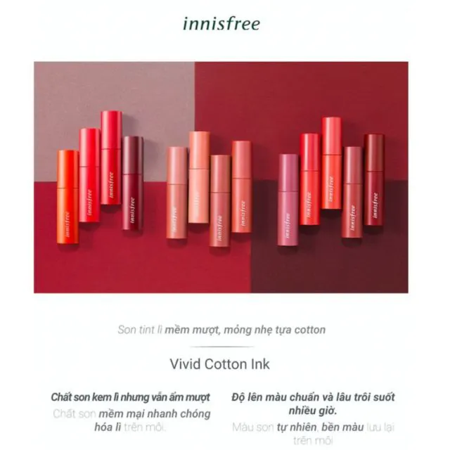 Review Innisfree Vivid Cotton Ink – Nhẹ Như Bông, Lì Chuẩn Sắc