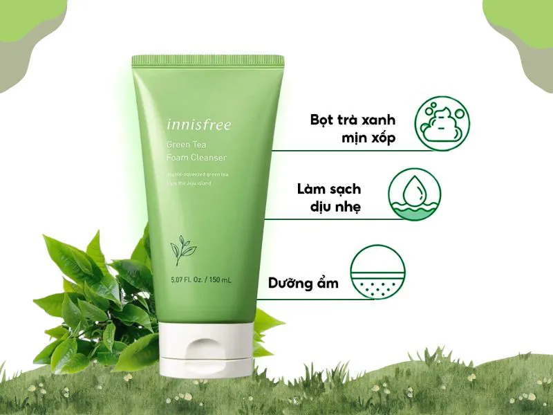 Review sữa rửa mặt Innisfree trà xanh Green Tea Foam Cleaner