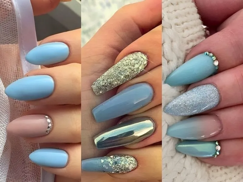 Top 20+ mẫu nail màu xanh dương nhạt tươi mát, đầy thu hút